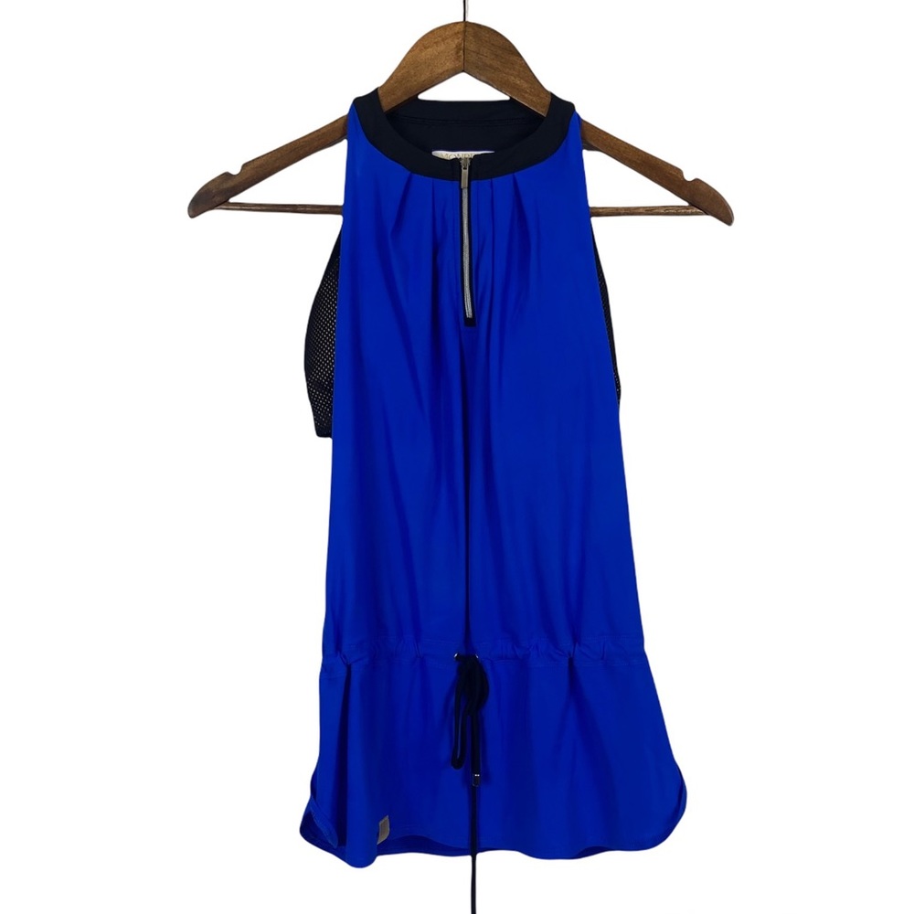 Blue Asymmetrical Tank Top with Black Trim